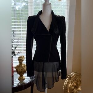 Xtaren Black Sheer Blazer Hem With Studded Shoulder